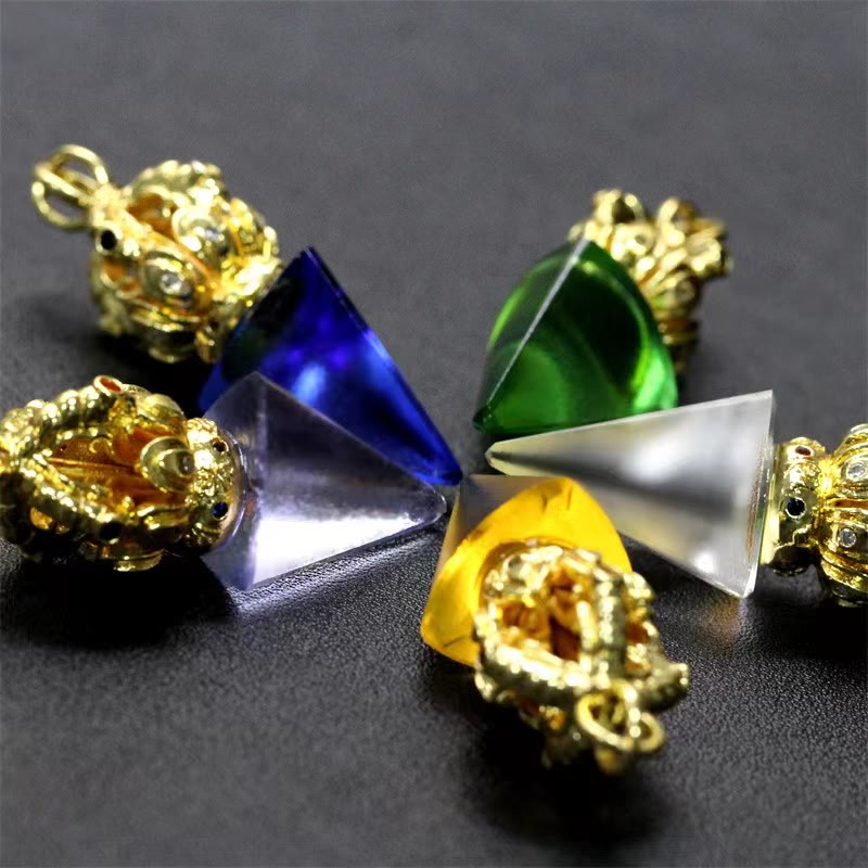 BWOOOH Tibetan Dorje Vajra 4 Prong Lotus Liuli Crystal Strength Necklace Pendant