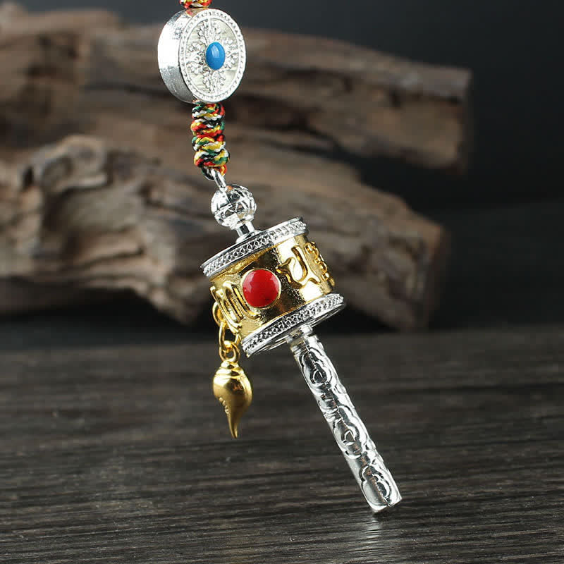 BWOOOH Tibet Om Mani Padme Hum Prayer Wheel Peace Rotatable Bag Car Hanging Decoration | natural stone Buddhist car hanging