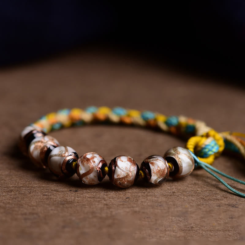 BWOOOH Handmade Multicolored Rope Liuli Glass Bead Fortune Braided Bracelet