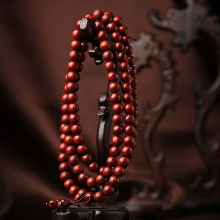 BWOOOH Tibetan Small Leaf Red Sandalwood 108 Beads Mala Meditation Bracelet