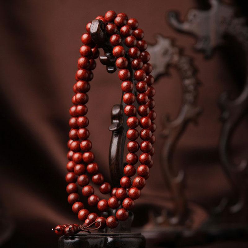 BWOOOH Tibetan Small Leaf Red Sandalwood 108 Beads Mala Meditation Bracelet