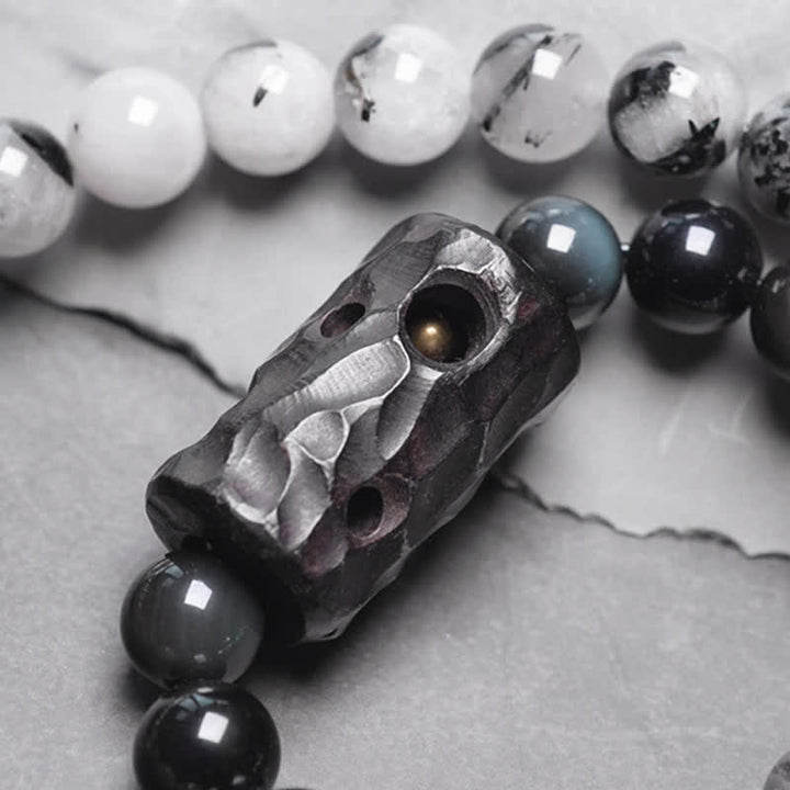 BWOOOH Black Rutilated Quartz Ebony Wood White Crystal Success Couple Bracelet