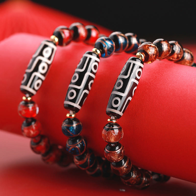 BWOOOH Tibetan Nine-Eye Dzi Bead Three-eyed Dzi Bead Liuli Glass Bead Wealth Bracelet | spiritual healing bracelet