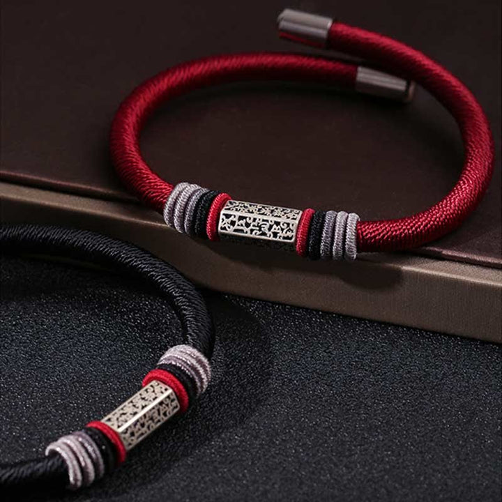 BWOOOH 925 Sterling Silver Om Mani Padme Hum Peace Red String Bracelet