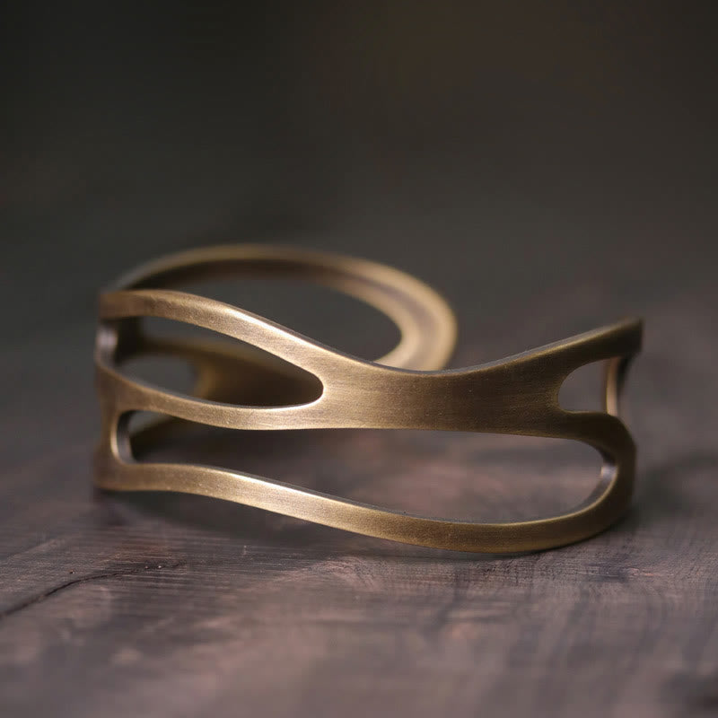 BWOOOH Vintage Curved Copper Brass Wealth Adjustable Cuff Bracelet Bangle | spiritual healing bracelet