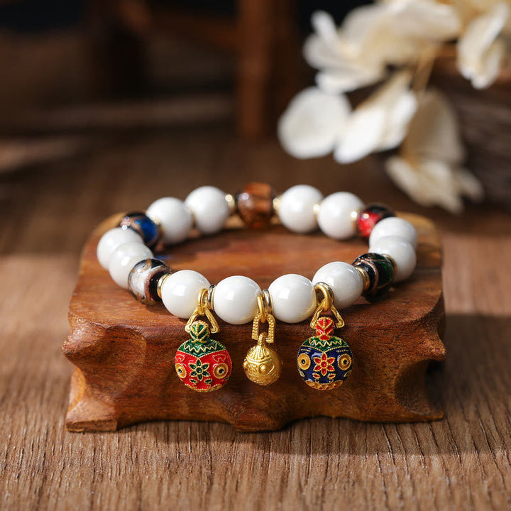 BWOOOH Gold Swallowing Beast Family Charm Liuli Glass Colorful Porcelain Bead Luck Bracelet