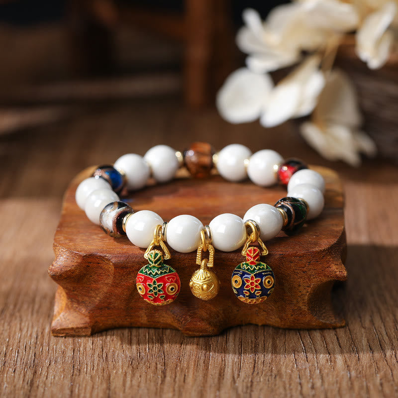 BWOOOH Gold Swallowing Beast Family Charm Liuli Glass Colorful Porcelain Bead Luck Bracelet