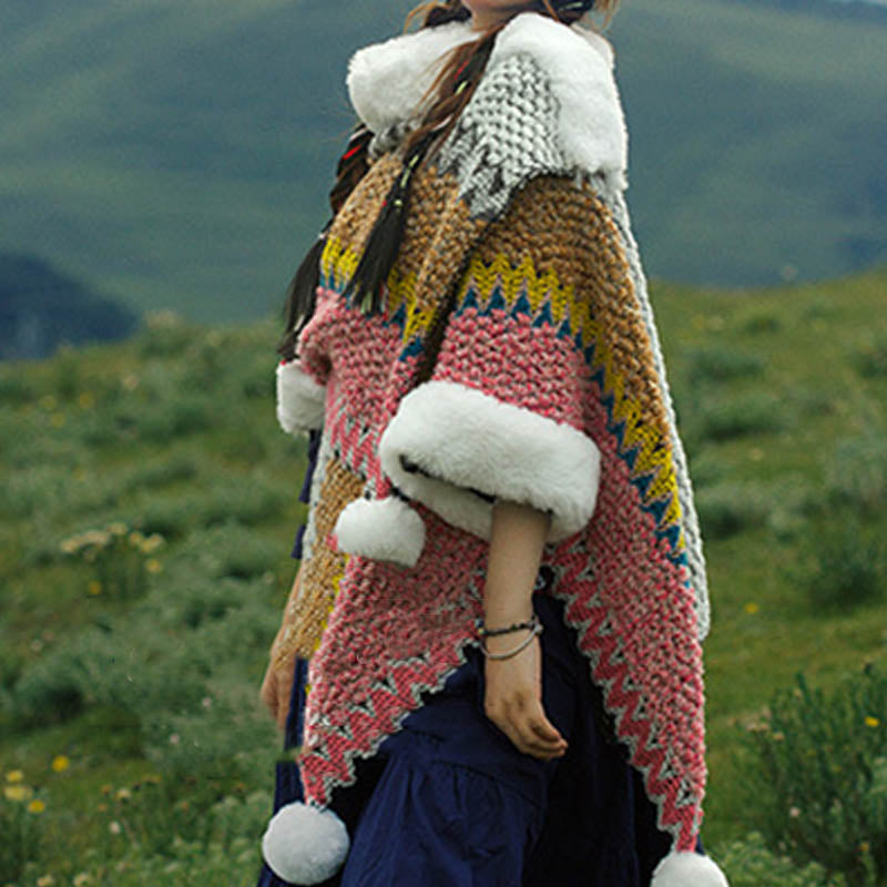 BWOOOH Tibetan Multicolored Striped Shawl Winter Cozy Tra