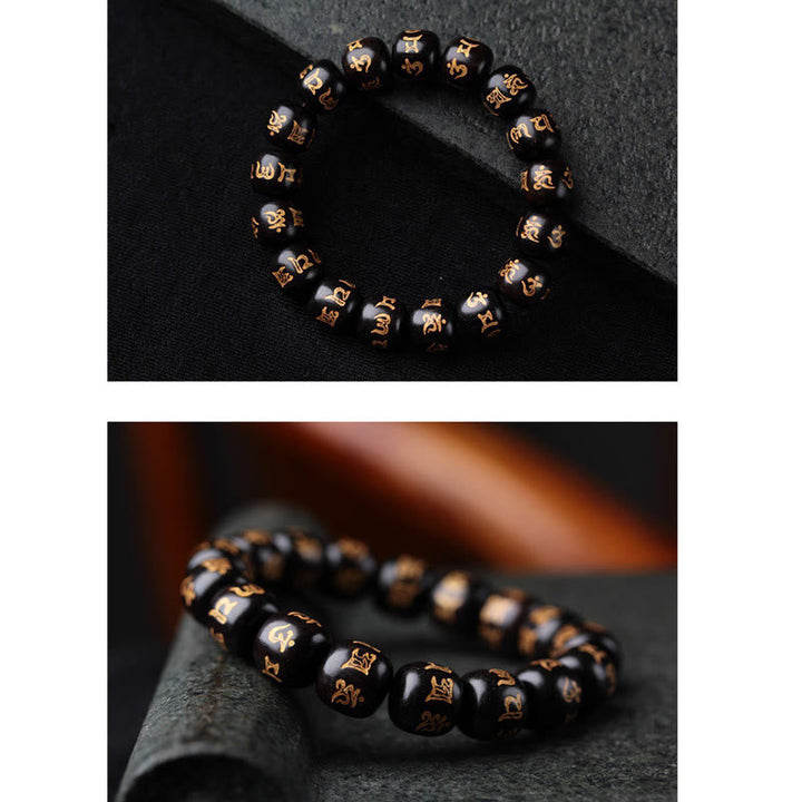 BWOOOH Tibetan Ebony Wood Om Mani Padme Hum Engraved Peace Bracelet