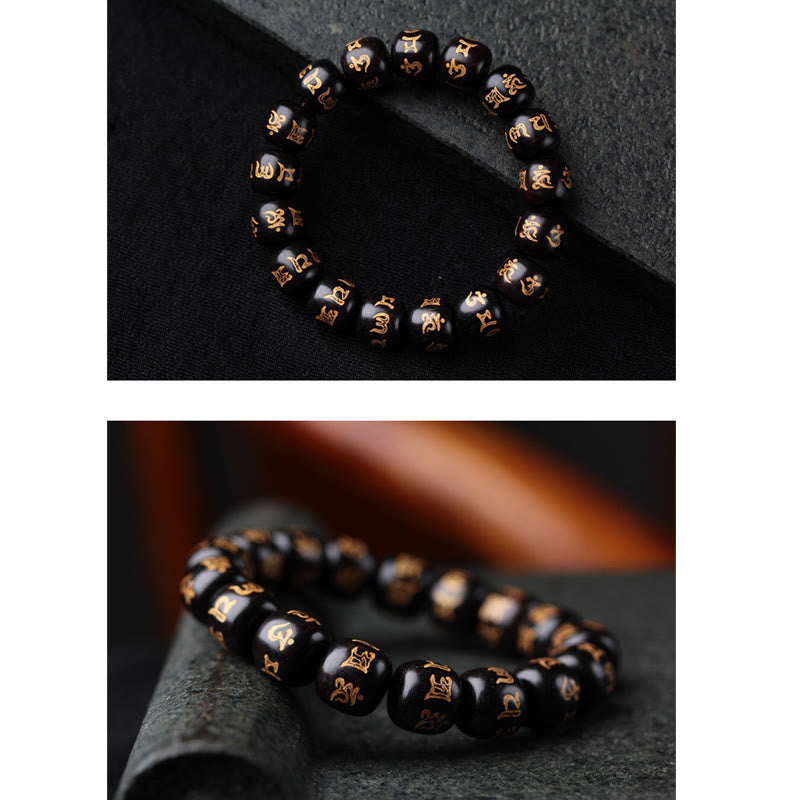 BWOOOH Tibetan Ebony Wood Om Mani Padme Hum Engraved Peace Bracelet