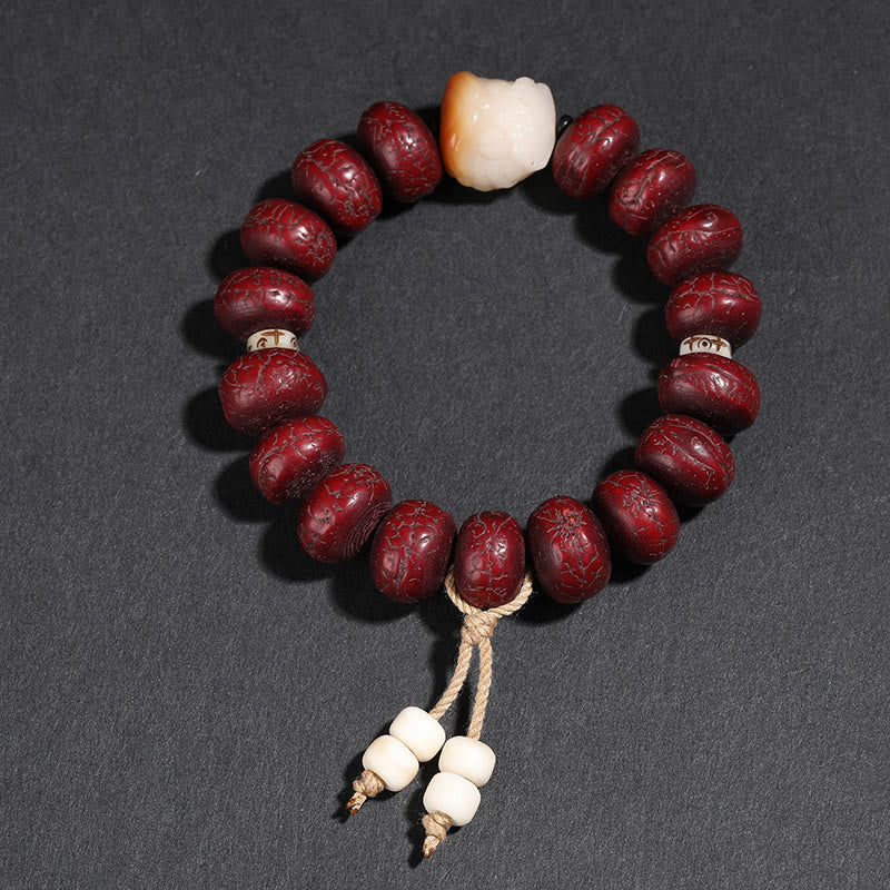 BWOOOH Tibet Bodhi Seed Dzi Bead Dancing Lion Luck Bracelet Wrist Mala