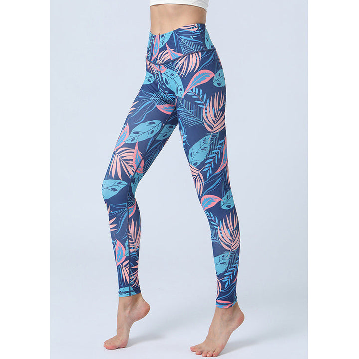 BWOOOH lotus print yoga leggings - Leaves Print Pants Sports Fitness Yoga H