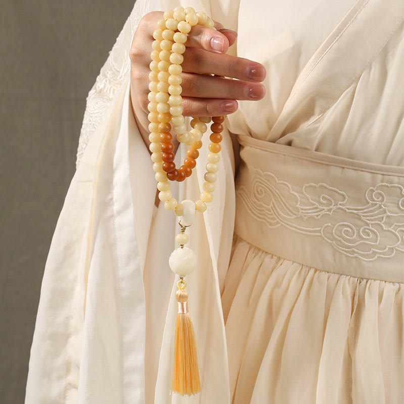 BWOOOH Natural Bodhi Seed Lotus Dzi Bead Peace Harmony Charm Bracelet