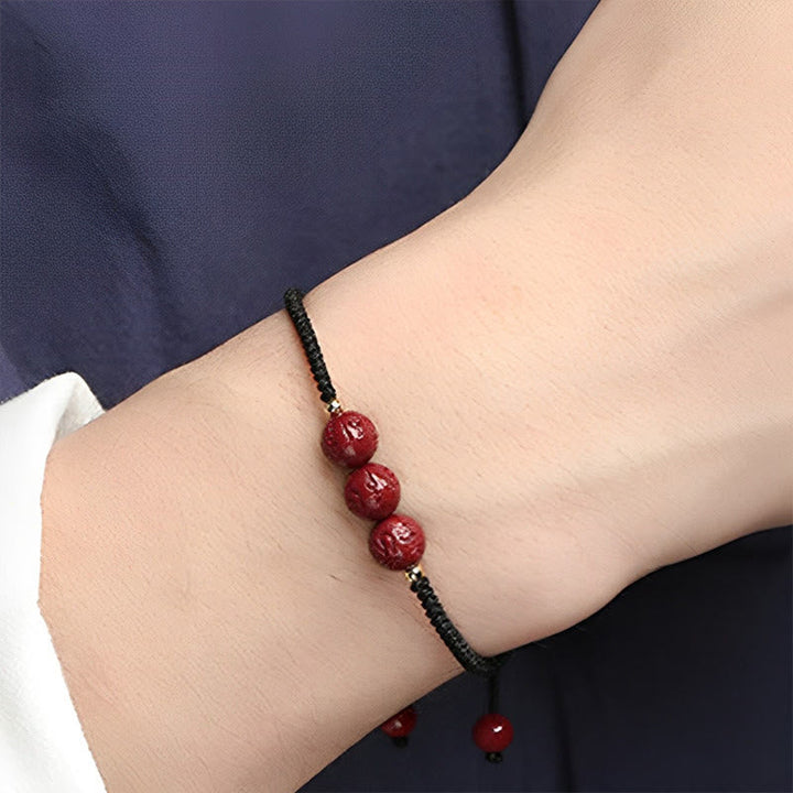 BWOOOH Handmade Cinnabar Om Mani Padme Hum Engraved Beads Blessing Braided Bracelet