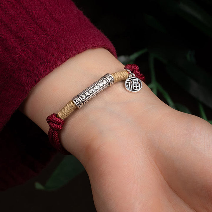 BWOOOH 999 Sterling Silver Tibet Handmade Om Mani Padme Hum Fu Character TopRank Character Luck Braided Bracelet