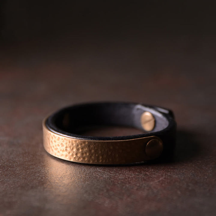 BWOOOH Vintage Handmade Texture Copper Brass Leather Wealth Bracelet Bangle