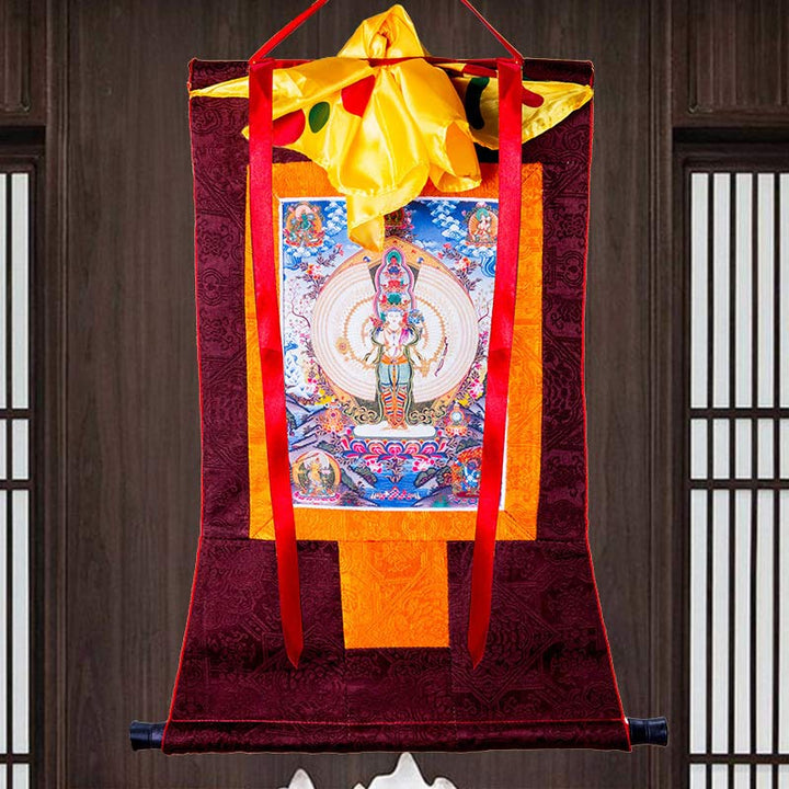 BWOOOH Tibetan Thousand-handed Avalokitesvara Framed Thangka Blessing Decoration | natural stone spiritual home decor