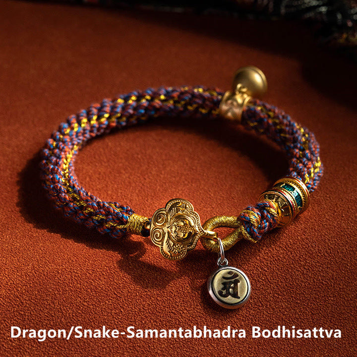 BWOOOH 925 Sterling Silver Chinese Zodiac Natal Buddha Om Mani Padme Hum Luck Bell Braided String Bracelet