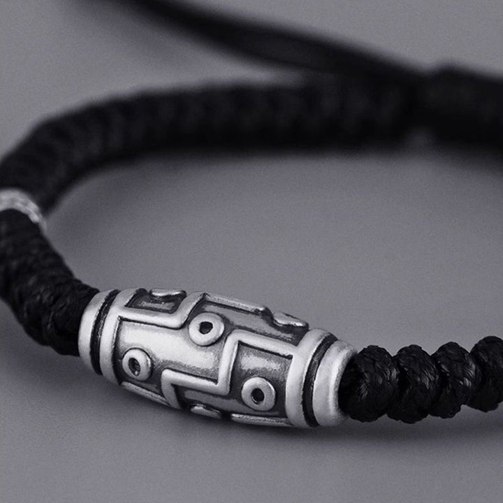 BWOOOH 999 Sterling Silver Nine-Eye Dzi Bead Pattern Blessing Rope Bracelet