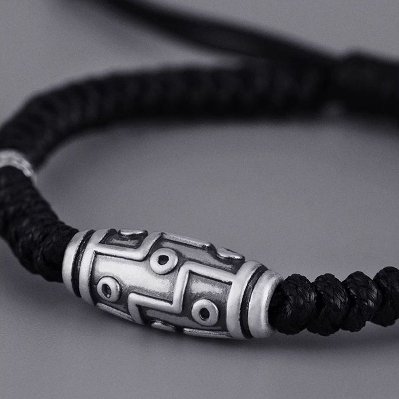 BWOOOH 999 Sterling Silver Nine-Eye Dzi Bead Pattern Blessing Rope Bracelet