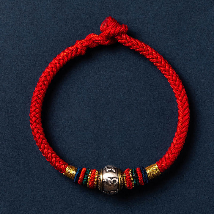 BWOOOH 925 Sterling Silver Tibet Handmade Om Mani Padme Hum Luck Protection King Kong Knot Braided Bracelet  -  Sterling Sil...