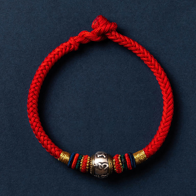 BWOOOH 925 Sterling Silver Tibet Handmade Om Mani Padme Hum Luck Protection King Kong Knot Braided Bracelet  -  Sterling Sil...