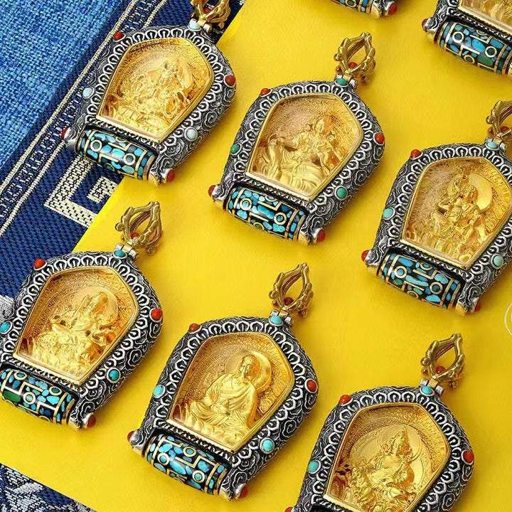 BWOOOH Tibet Chinese Zodiac Natal Buddha Thangka Prosperity Rotatable Dzi Bead Necklace Pendant
