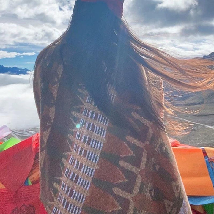 BWOOOH Tibetan Shawl Classic Geometry Pattern Winter Cozy