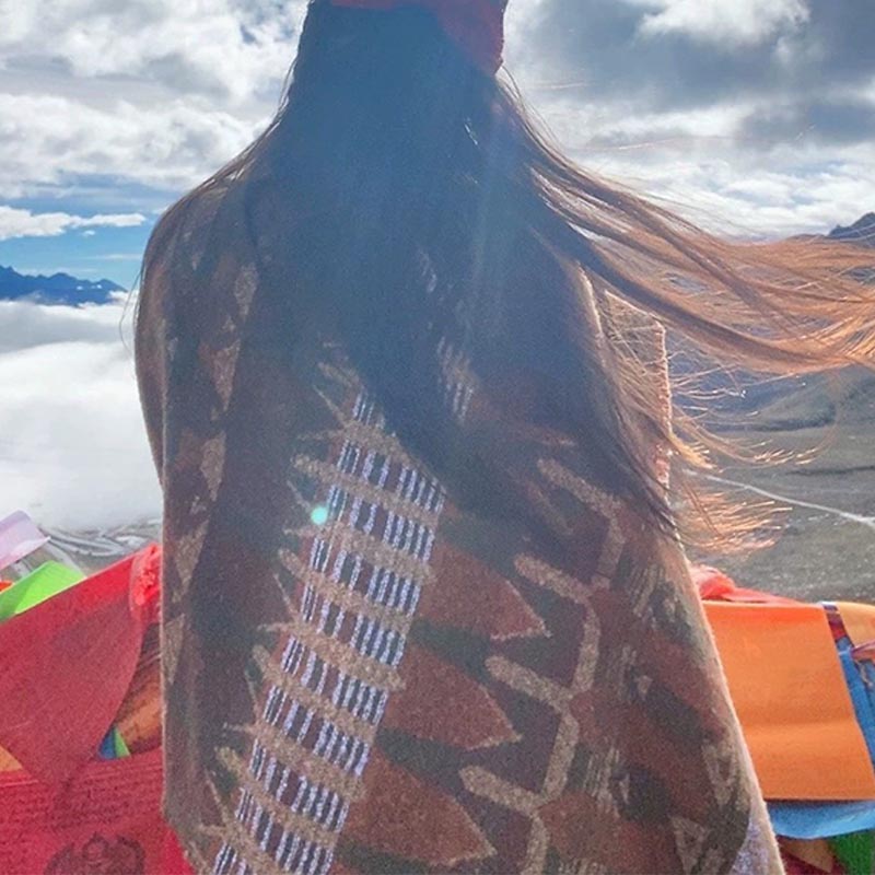 BWOOOH Tibetan Shawl Classic Geometry Pattern Winter Cozy