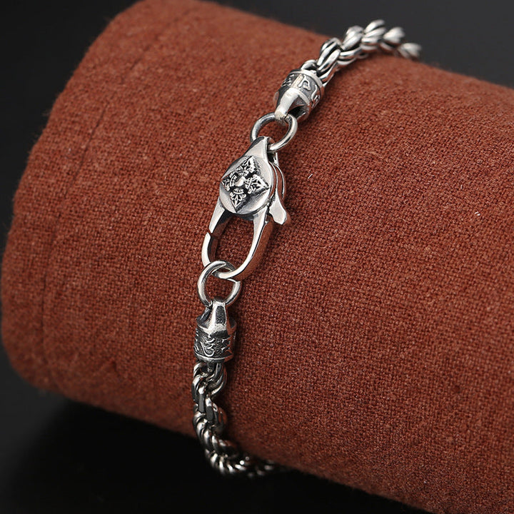 BWOOOH 925 Sterling Silver Tibet Om Mani Padme Hum Double Dorje Vajra Twisted Design Peace Love Bracelet