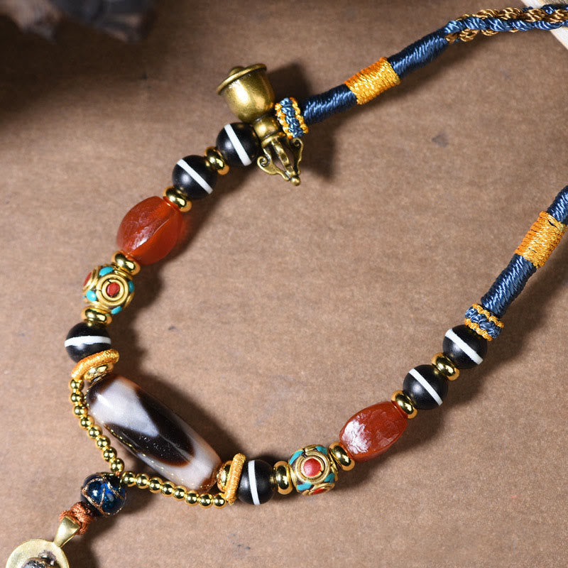 Buddha Stones Handmade Buddha Snake Skull Head Dzi Bead Serenity Rope Necklace Pendant (Extra 35% Off | USE CODE: FS35)