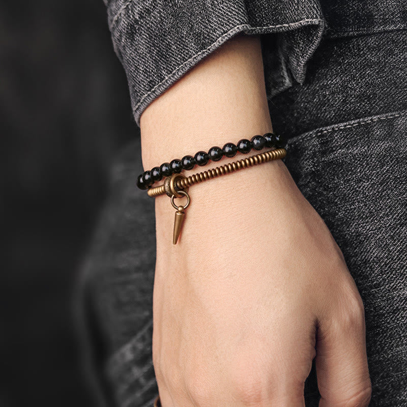 BWOOOH Rainbow Obsidian Copper Inner Peace Healing Double Layer Bracelet | spiritual healing bracelet