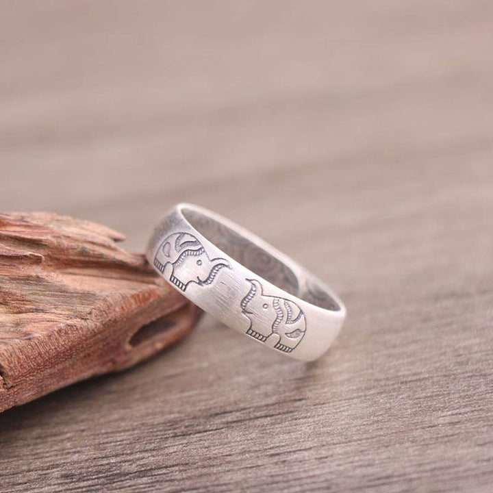 BWOOOH 999 Sterling Silver Lotus Elephant Six True Words Blessing Ring