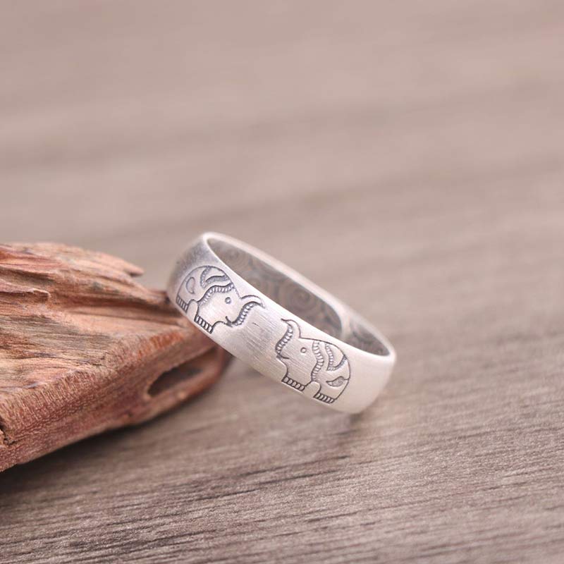 BWOOOH 999 Sterling Silver Lotus Elephant Six True Words Blessing Ring