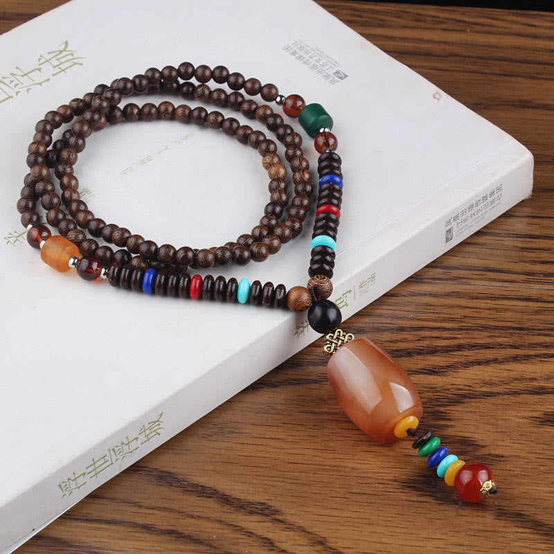 BWOOOH Tibetan Wenge Wood Bodhi Seed Agate Balance Peace Necklace Pendant