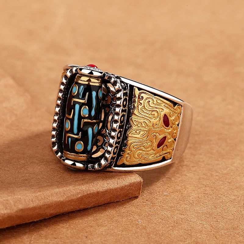 BWOOOH Tibetan Nine-Eye Dzi Bead Wealth Blessings Rotatable Ring