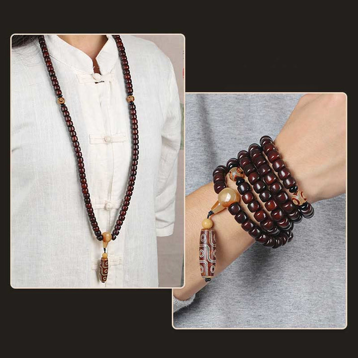 BWOOOH 108 Mala Beads Three-eyed Dzi Bead Nine-eye Dzi Bead Jade Luck Bracelet