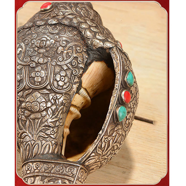 Buddha Stones Tibetan Handmade Natural Shankha Engraved Eight Auspicious Symbols Conch Shell Lucky Home Decoration