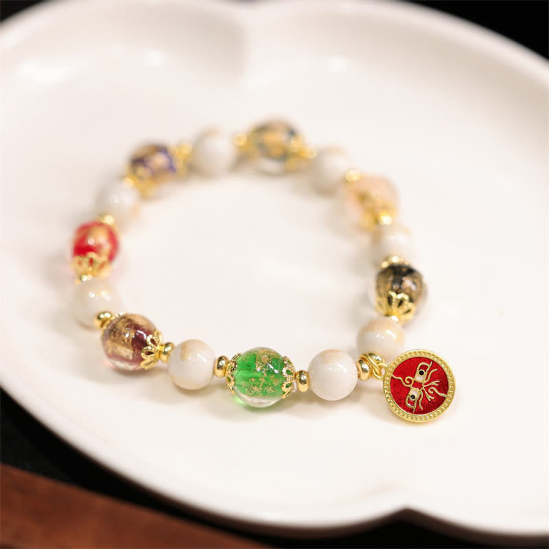 BWOOOH Tibetan Five God Of Wealth Fortune Liuli Glass Bead Incense Ash Porcelain Bead Charm Bracelet