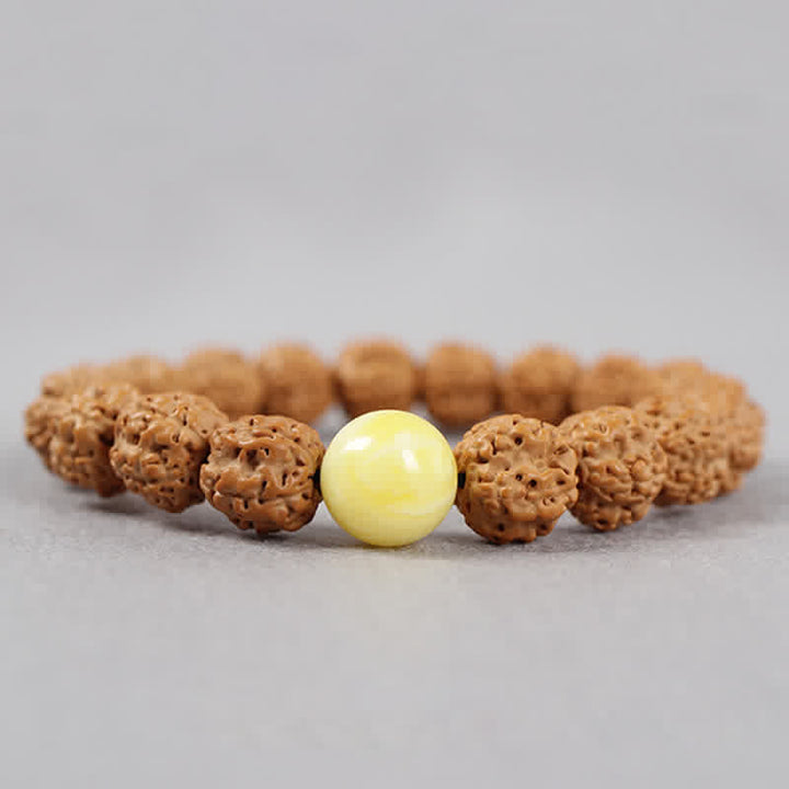 BWOOOH Tibet Rudraksha Bodhi Seed Dzi Bead Amber Turquoise Wealth Bracelet