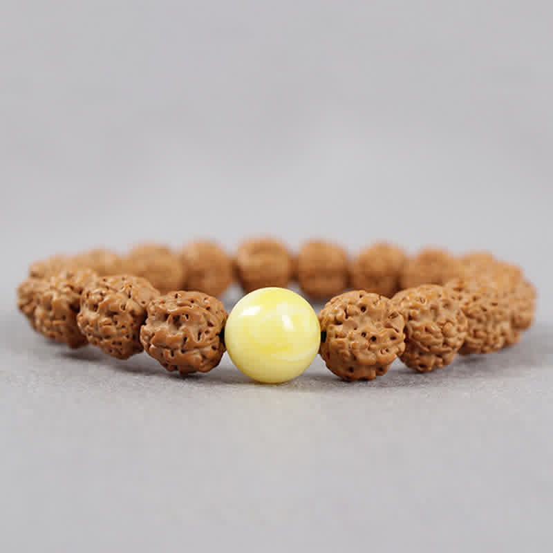 BWOOOH Tibet Rudraksha Bodhi Seed Dzi Bead Amber Turquoise Wealth Bracelet