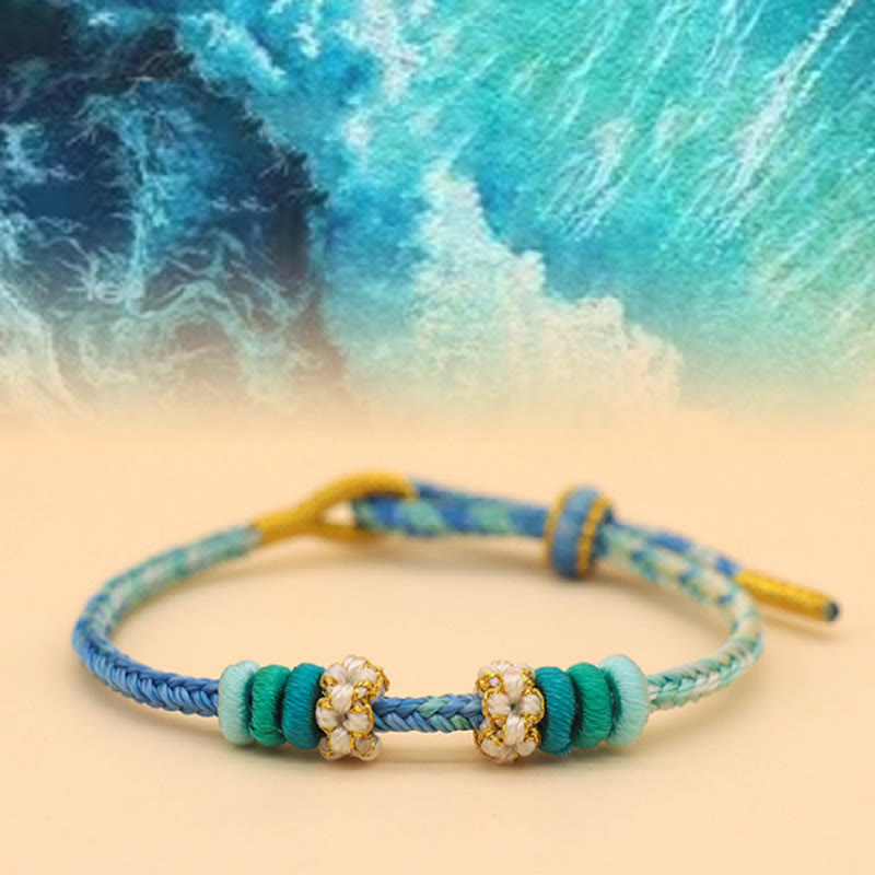 BWOOOH Handmade Eight Thread Peace Knot Peach Blossom Knot Luck Rope Braided Bracelet