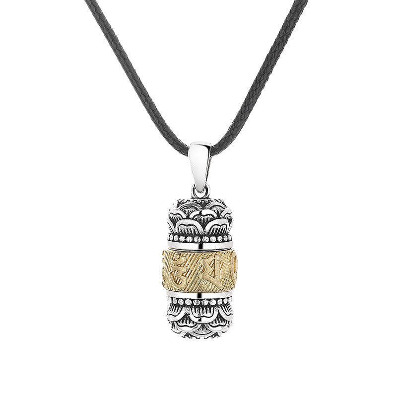 BWOOOH Tibet Om Mani Padme Hum Carved Wisdom Purity Chain Leather Rope Necklace