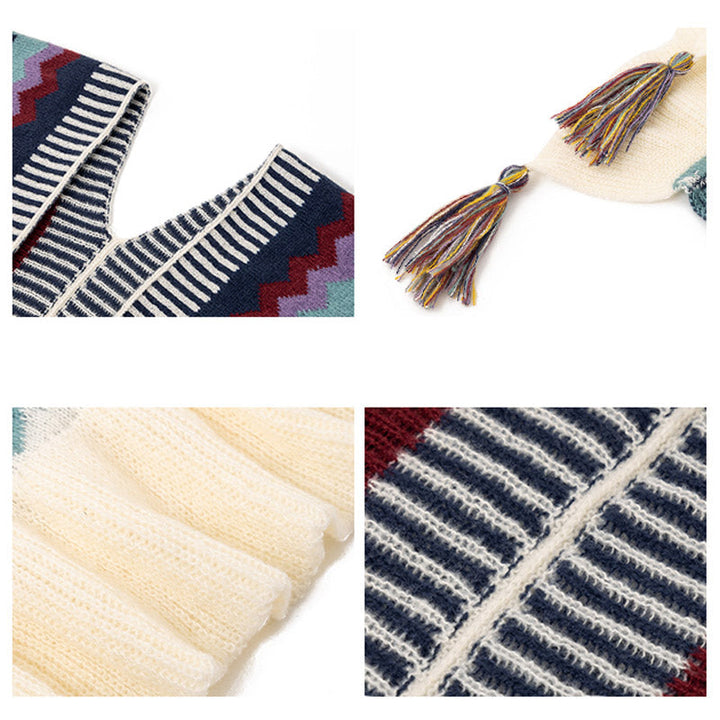 BWOOOH Tibetan Shawl Colorful Striped Wavy Line Tassels W
