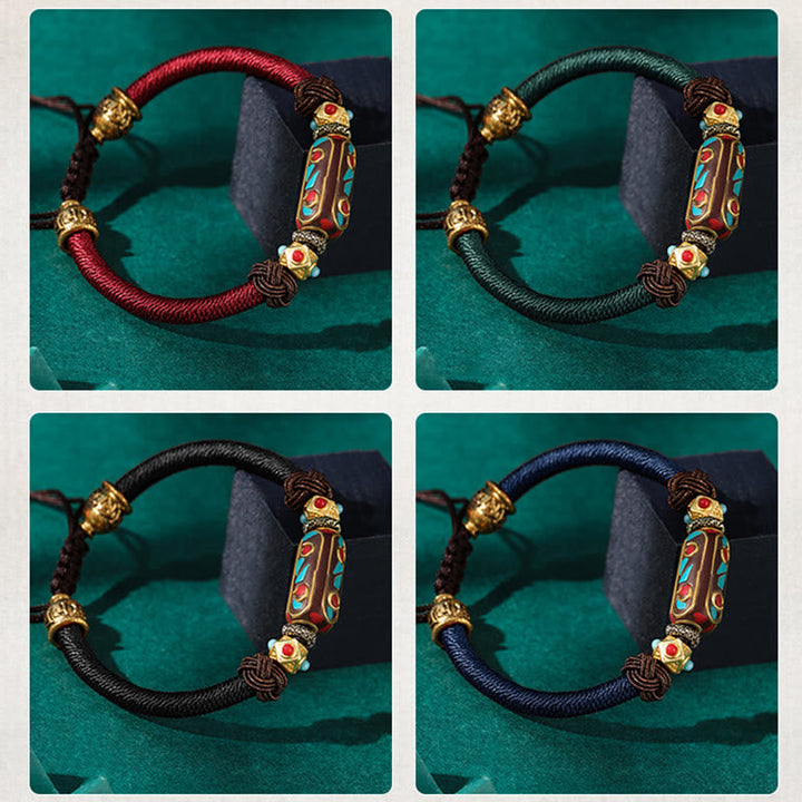 BWOOOH Handmade Tibetan Turquoise Om Mani Padme Hum Strength Braided Bracelet  -  Turquoise Tibetan bracelet for spiritual h...