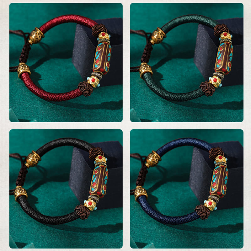 BWOOOH Handmade Tibetan Turquoise Om Mani Padme Hum Strength Braided Bracelet  -  Turquoise Tibetan bracelet for spiritual h...