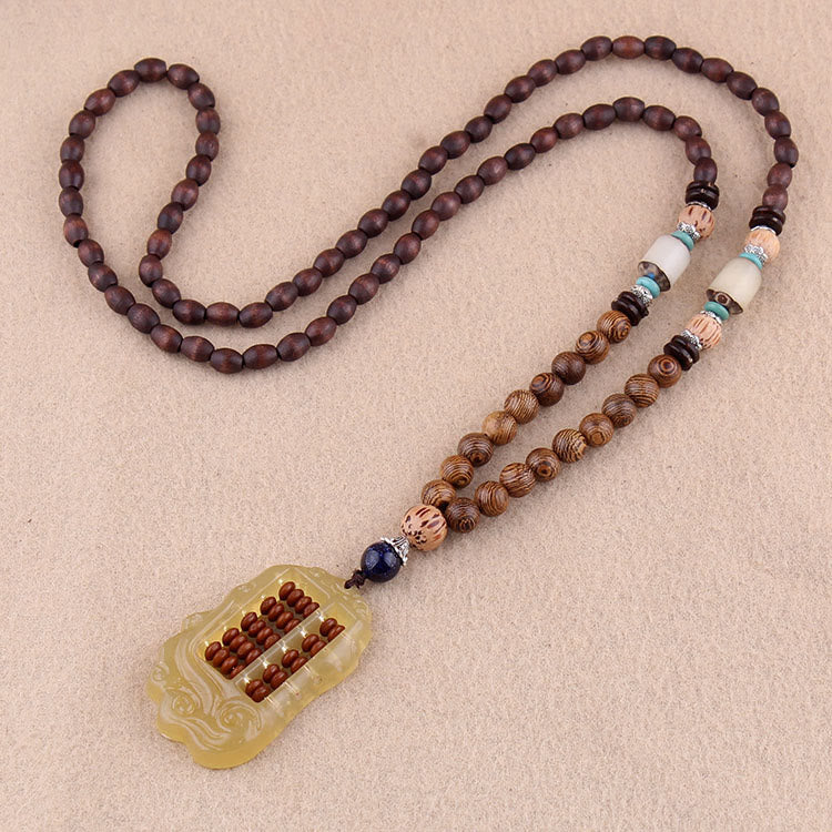 BWOOOH Tibetan Wenge Wood Bodhi Seed Agate Balance Peace Necklace Pendant