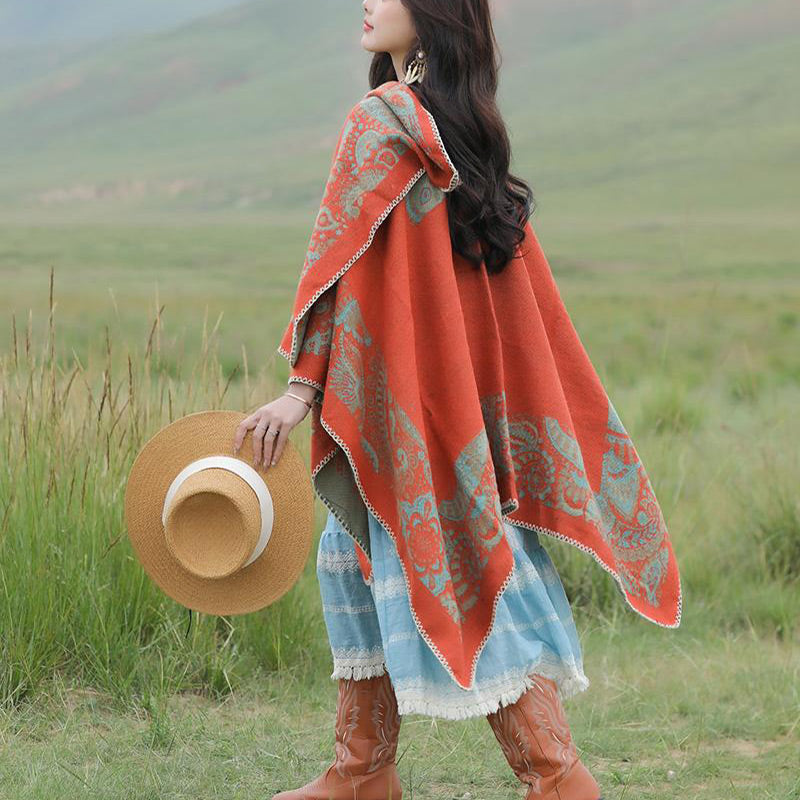 BWOOOH Tibetan Shawl Simple Pattern Winter Cozy Travel Sc