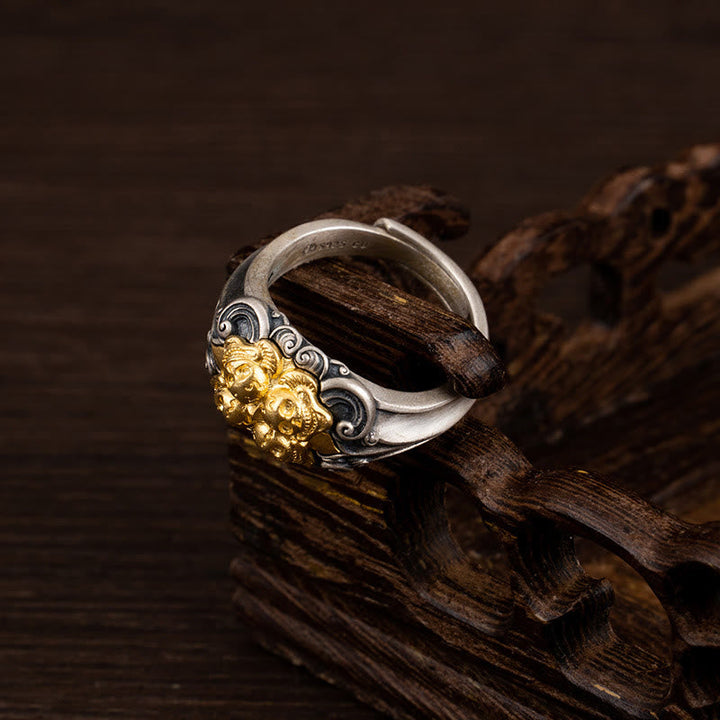 BWOOOH 925 Sterling Silver Tibetan Skull Protection Adjustable Ring