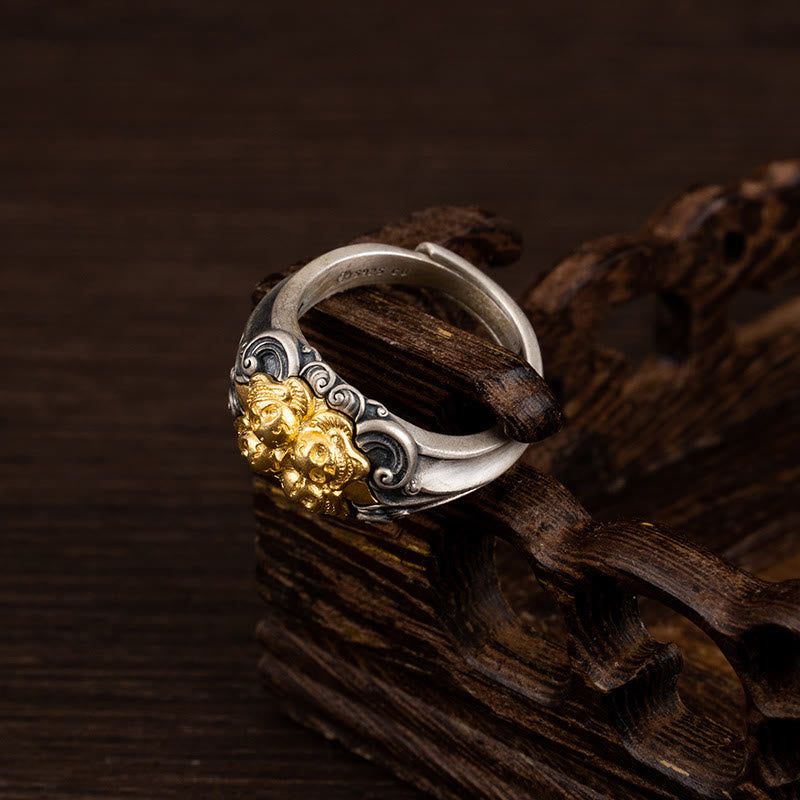 BWOOOH 925 Sterling Silver Tibetan Skull Protection Adjustable Ring